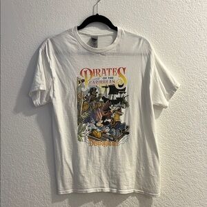 Disney Inspired Pirates of the Caribbean White Graphic T-Shirt (Unisex, M)